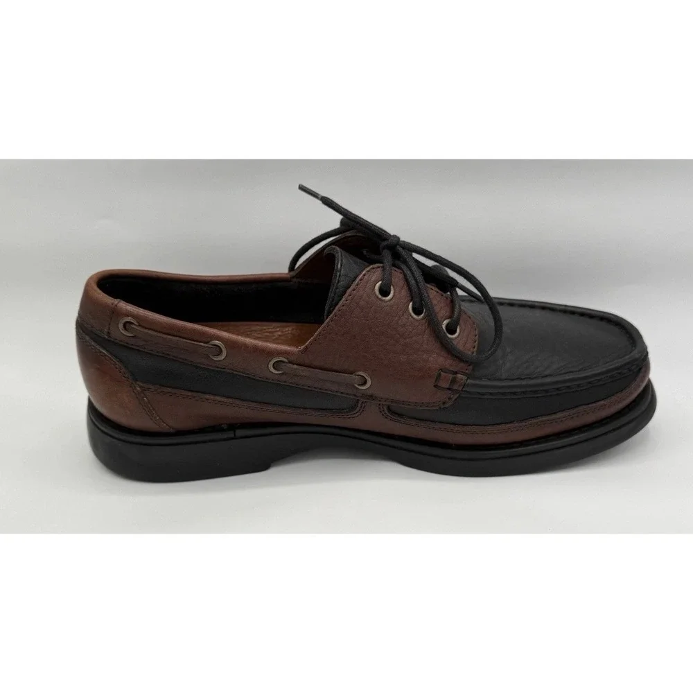 Johnston & Murphy Brown & Black Leather Boat Shoes Lace Up 020-1201 Mens Sz 9.5M